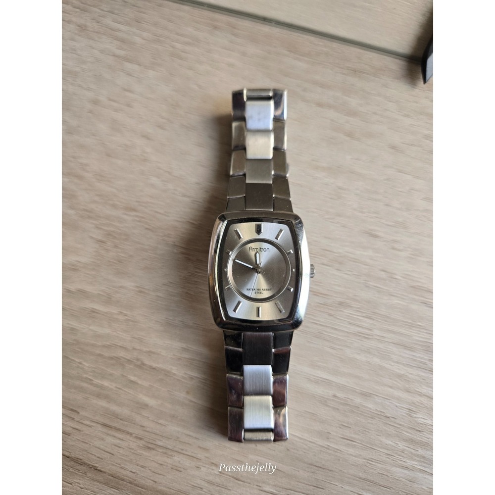 Armitron Watch Silver Tonneau Dial Bracelet‎ Quartz Japan Movt vtg Minimalist
